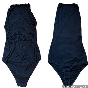 Rehab M Full Lace Back Bodysuit in Black